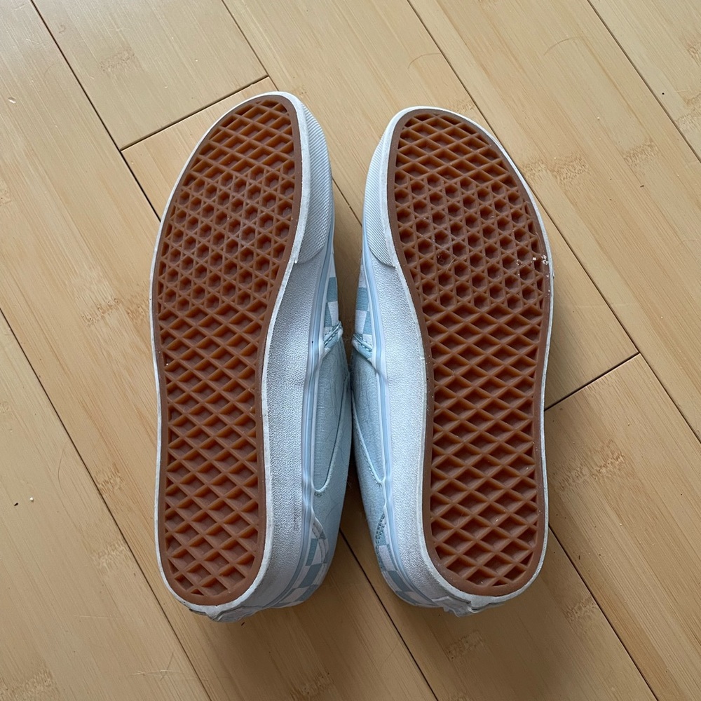 Vans blue checkered slip ins